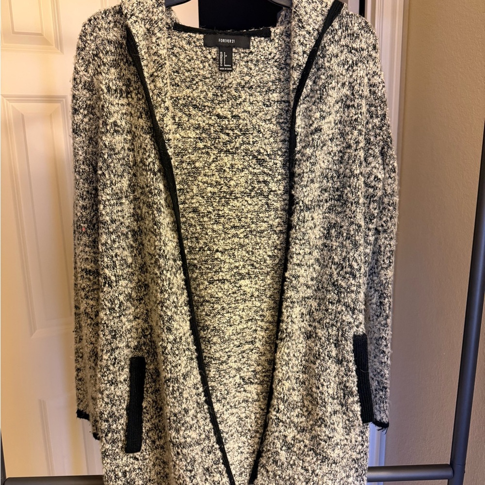 Forever 21 Black and White heathered Knit Cardigan